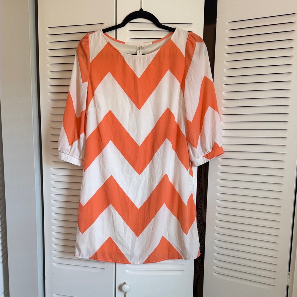 Orange and White Chevron Dress